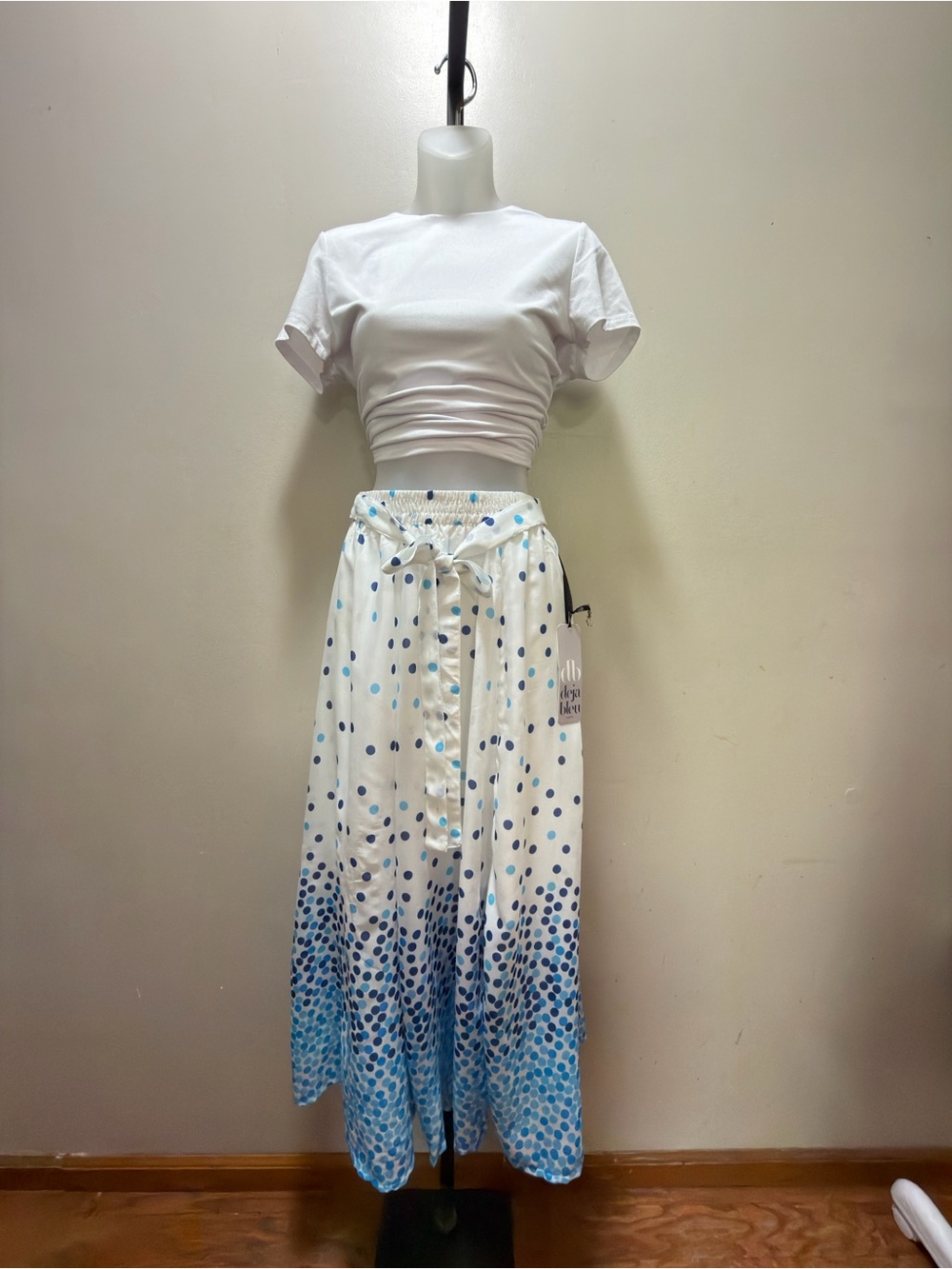 Ombre Blue Polka Dot Maxi Skirt - Lightweight Summer Skirt